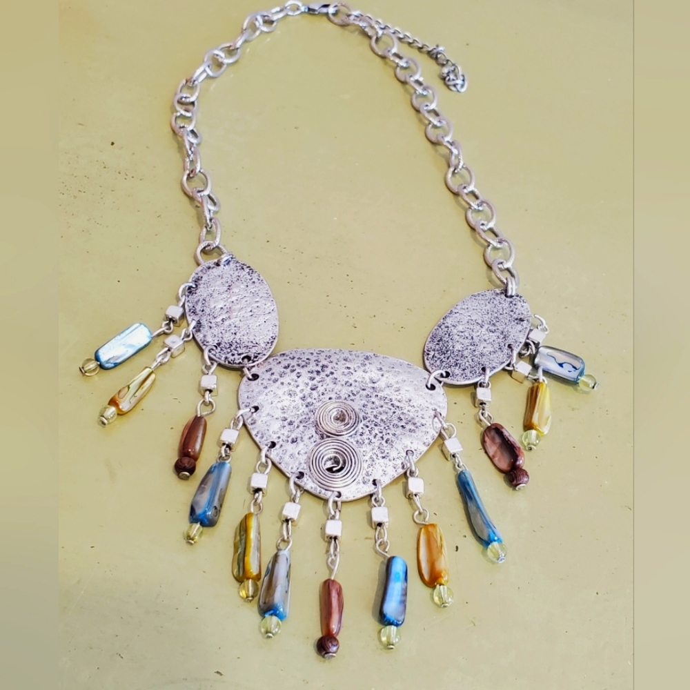 Artsy silver whimsical real natural shell silver dangle necklace statement uniqu - Picture 1 of 14